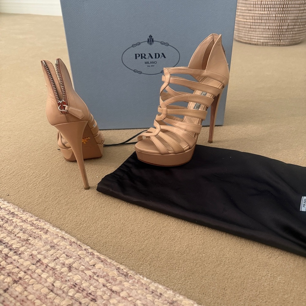 Prada Beige Strappy High Heels 37.5